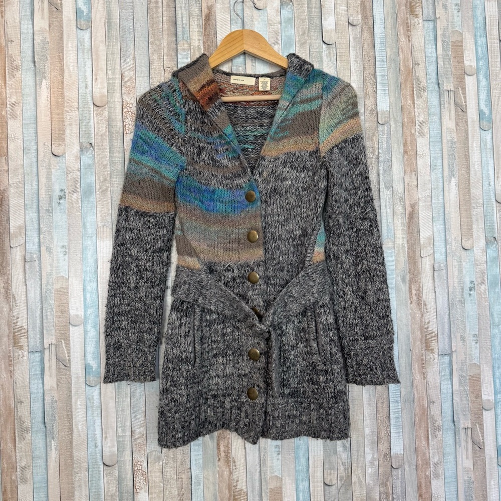Anthropologie XS Colorfield Knit Belted Cardigan Sweater Sleeping On Snow Rare